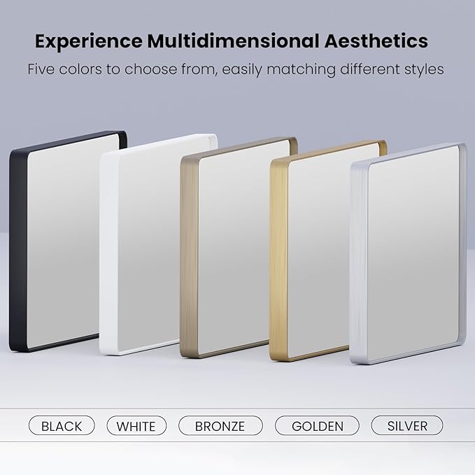 Brushed Nickel Bathroom Mirror 36x36 Inch, Brushed Silver Metal Frame Mirror Wall Mounted, Rounded Bathroom Vanity Mirror, Tempered Glass, Anti-Rust, Horizontal/Vertical