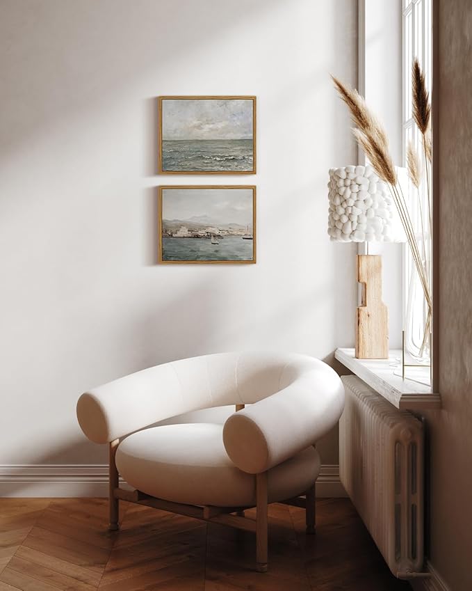 VIYYIEA Ocean Landscape Framed Wall Art, Seascape Vintage Paintings Art Decor Aesthetic, Canvas Print Artwork, Calming Sea Wall Pictures for Bedroom Bathroom Office, 8x10 Inch