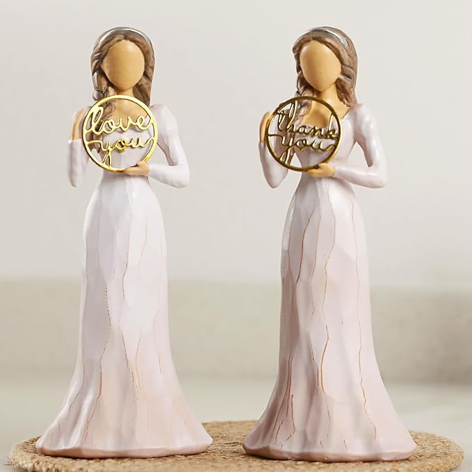 2 Piece Set Thank You Gifts for Women Friends Coworkers Love You Mom Volunteer Pastor Teacher Appreciation Gifts 6.7" Resin Sculpted Hand-Painted Figurines Home Decor