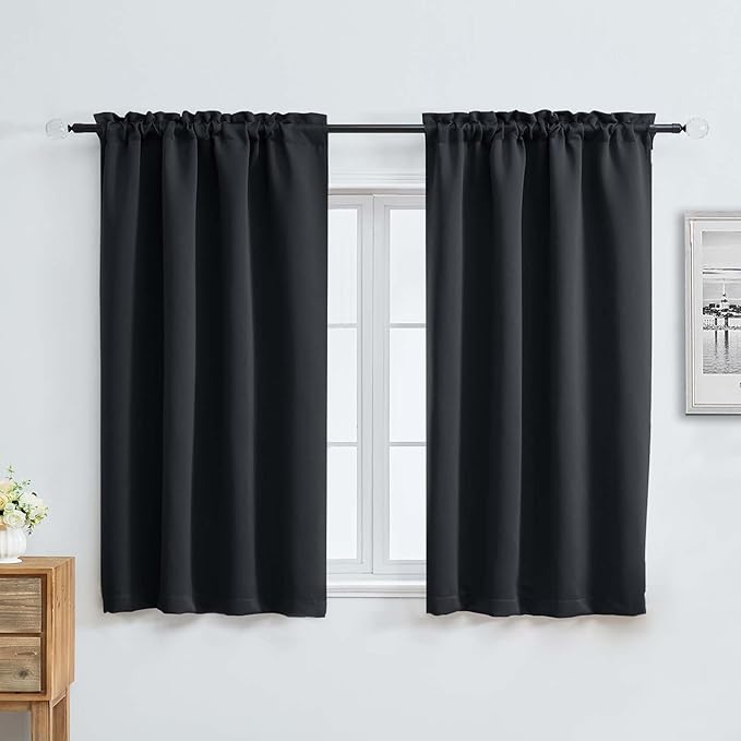 Aiyufeng Halloween Black Short Blackout Curtains for Bedroom 54 Inches Long 2 Panels Set, Solid Thermal Insulated, Energy Saving Window Treatment Curtains Blackout Drapes, W40 x L54 Inch, Black