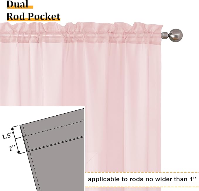 Aiyufeng Blush Pink Sheer Curtains 63 Inch Length 2 Panels Set, Light Filtering Airy Rod Pocket Light Pink Window Curtain Treatment Drapes for Kitchen Bedroom Living, Each 40Wx63L Inches