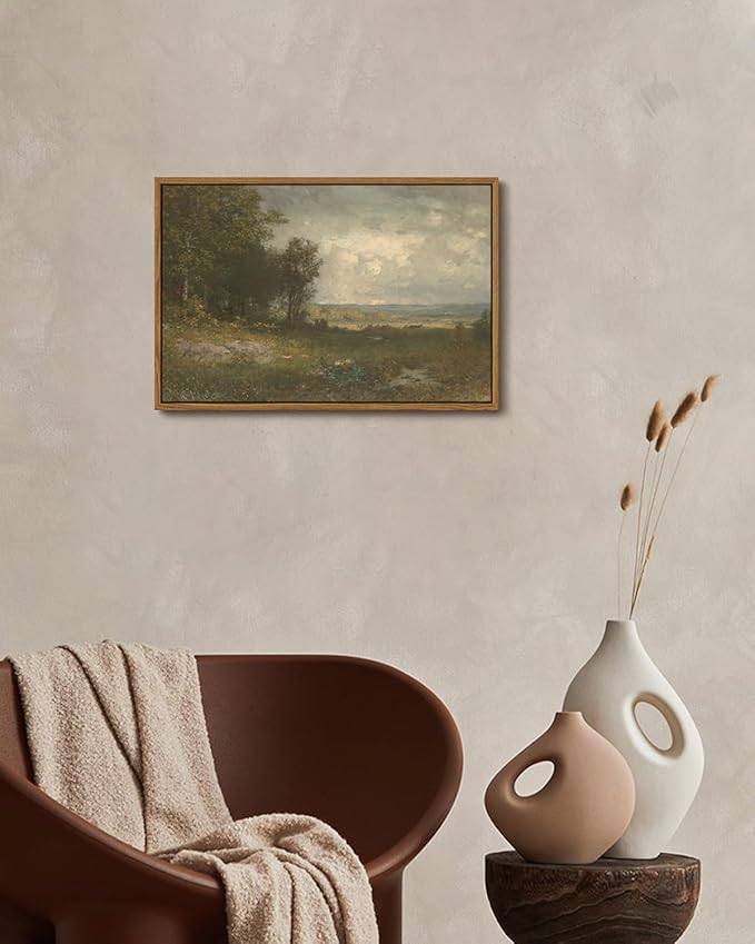 KISSFOX Vintage Landscape Canvas Wall Art Summer Farmhouse Countryside Scene Framed Wall Art Natural Rustic Tree Painting Art Prints Artwork For Living Room Bedroom Kitchen