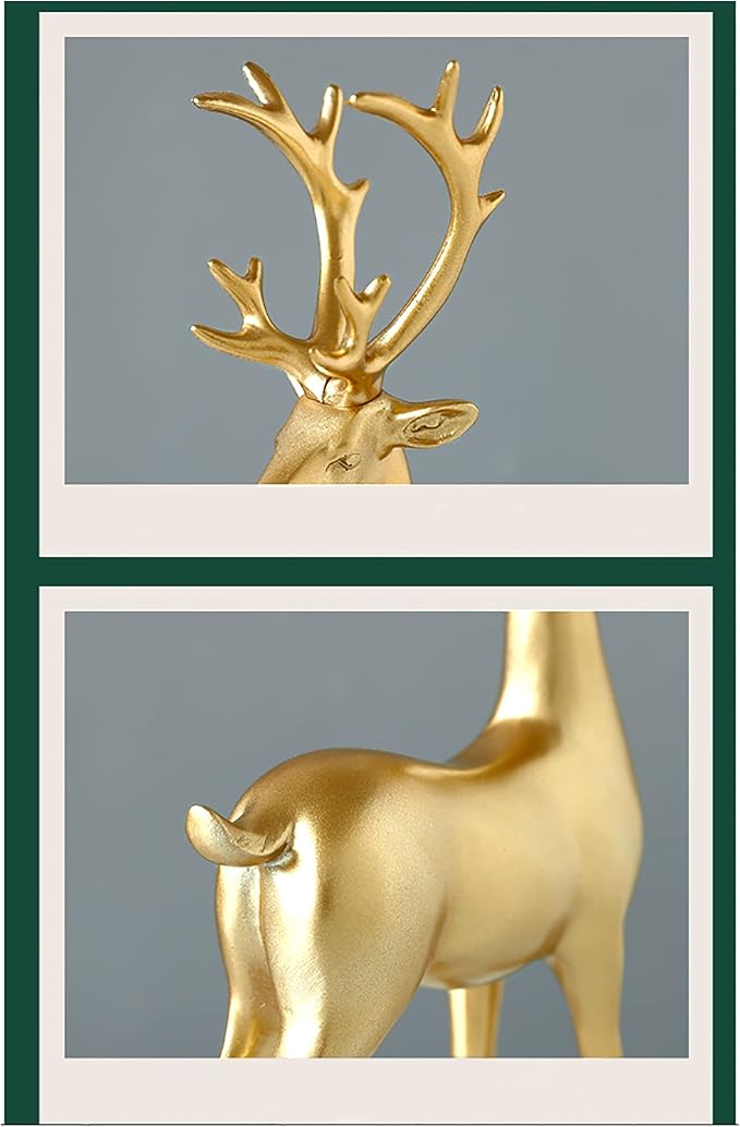 FANTESTICRYAN Small Reindeer Sculpture Resin Christmas Reindeer Elk 2pcs Christmas Home Decor Statues for Living Room, Bedroom, Office Desktop, Cabinets (Golden Small)