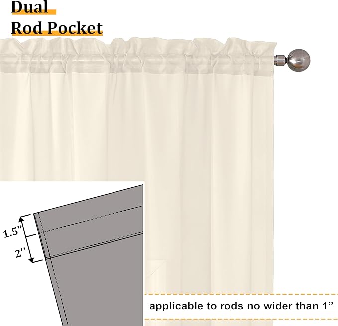 Aiyufeng Cream Sheer Curtains 63 Inch Length 2 Panels Set for Living Room, Light Filtering Green Window Sheers Drapes for Bedroom, Each 42" W x 63" L