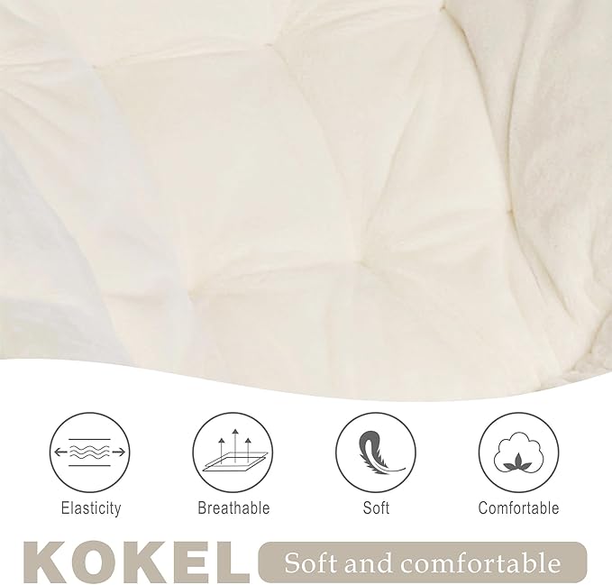Kokel Plush Folding Chair and Ottoman Padded Metal Frame Living Room Chair (White-TM3)