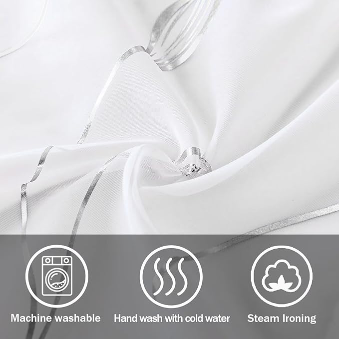 Silver Foil Print Sheer Curtains 84 inches Long, 2 Panels Ginkgo Bronzing Treatment Sheer Curtain, Rod Pocket Window Treatment Panels for Bedroom Living Room
