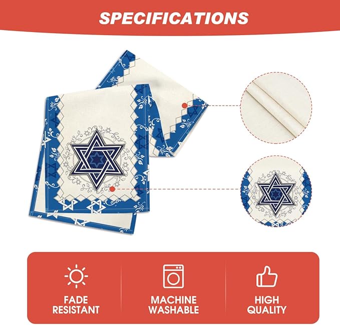 Artoid Mode Hexagram Hanukkah Table Runner, Star of David Jewish Menorah Passover Chanukah Holiday Kitchen Dining Table Decoration for Indoor Outdoor Home Party Decor 13 x 72 Inch