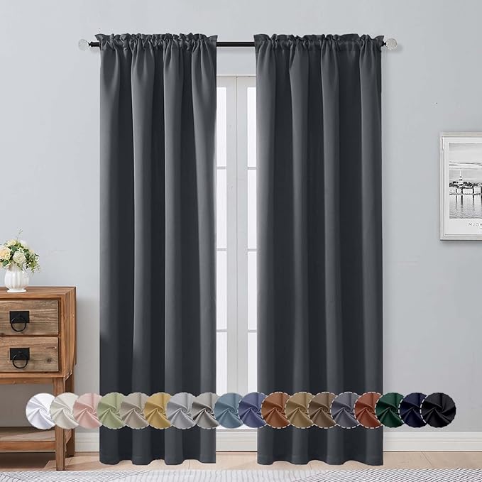 Aiyufeng Grey Blackout Curtains for Bedroom 84 Inch Length 2 Panels Set, Solid Thermal Insulated Privacy Living Room Window Treatment Curtains Blackout Drapes, W40 x L84 Inch, Grey