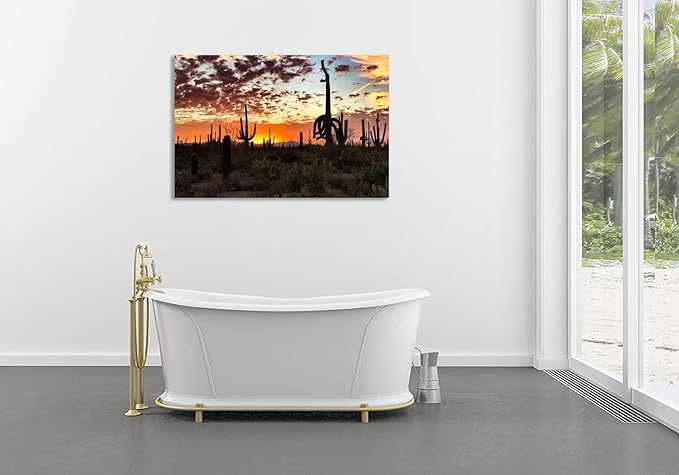 Sunset Saguaro Cactus Wall Art for Living Room Bedroom Bathroom Home Decorations Arizona Cactus Picture Poster Cactus Framed Artwork Canvas Prints Ready to Hang(28''H x 44''W)