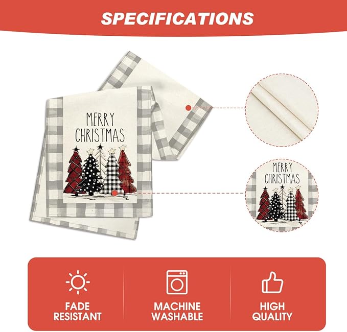 Artoid Mode Waterclor Grey Buffalo Plaid Christmas Trees Merry Xmas Table Runner, Seasonal Winter Holiday Kitchen Dining Table Decoration for Indoor Outdoor Home Party Decor 13 x 120 Inch