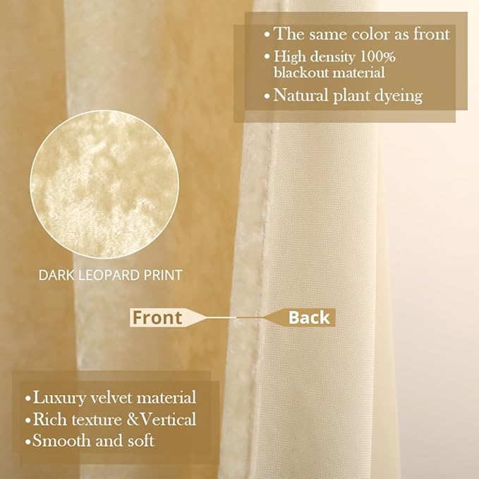 Velvet Blackout Curtains Soft Luxury 2 Panels Curtains for Bedroom Nursery Patio Doors Rod Pocket Back Tab Drapes Curtains for Living Room,52 by 108 Inch, Beige