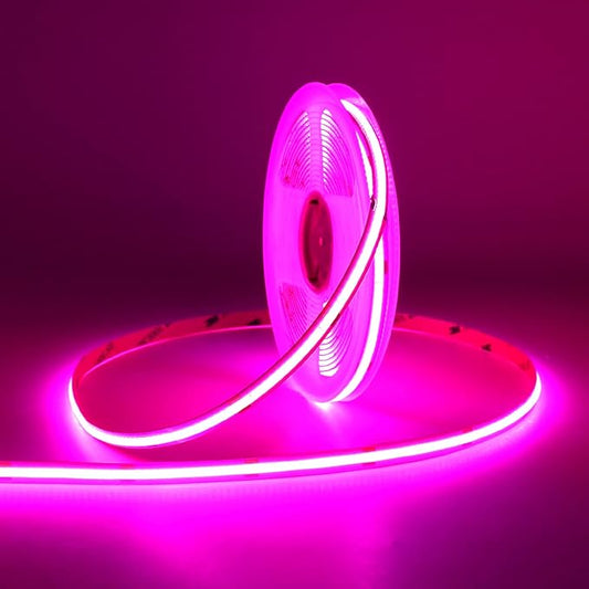 24V Pink LED Rope Light Linear High Bright Self Adhesive COB Strip LED Tape 480LEDs/m 16.4FT 5M Cuttable CRI>90 for Wedding Bedroom House Decoration (DC24V, Without Power Supply)