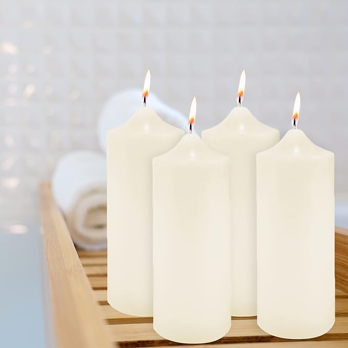 Super Z Outlet Unscented Pillar Candles for Weddings, Home Decoration, Relaxation, Spa, Smokeless Cotton Wick (12, Ivory, 3"x9")