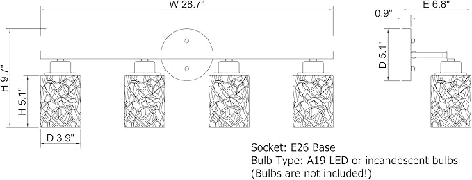 ALICE HOUSE 28.7" Vanity Lights, 4 Light Wall Lighting, Brushed Nickel Bathroom Lights Over Mirror, Bathroom Lighting, ETL Listed, AL9082-W4