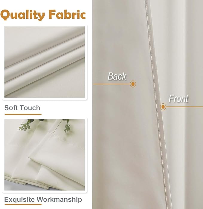 Aiyufeng Natural Room Darkening Curtains for Bedroom 90 Inches Long 2 Panels Set, Solid Privacy Energy Saving Living Room Window Treatment Curtains Blackout Drapes, W40 x L90 Inch, Natural