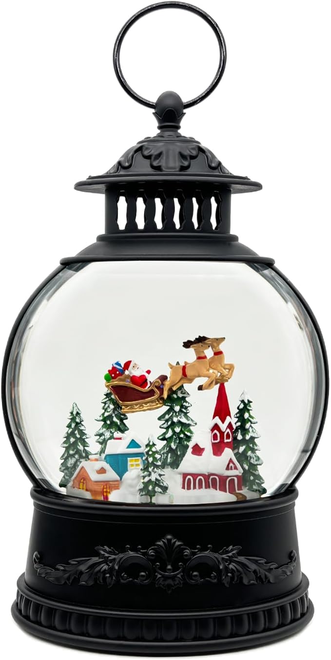 Christmas Snow Globe Lantern with Music & Timer - USB/Battery Operated LED Glittering Globe, Snow Globe Decor for Home Holiday (Reindeer)