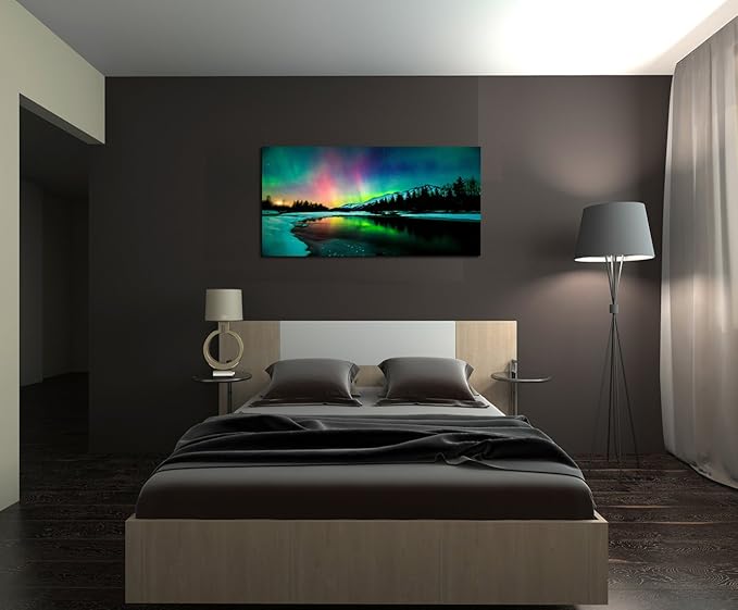 S01950 Wall Art Aurora scenery Painting on Canvas Stretched and Framed Canvas Paintings Ready to Hang for Home Decorations Wall Decor