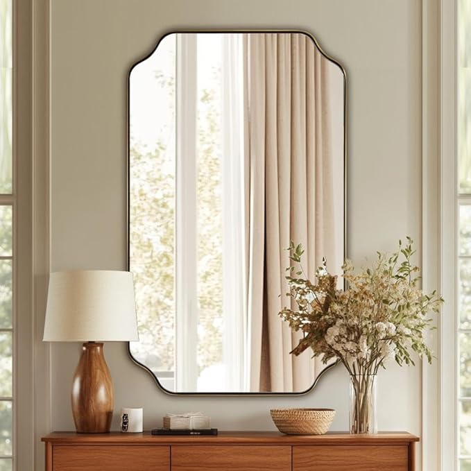 ANDY STAR 30"x48" Gold Bathroom Mirror, Large Scalloped Wall Mirror, Brushed Brass Mirror in Anti-Rust Stainless Steel Metal, Unique Scalloped Edge Design Decorative for Bathroom, Powder Room