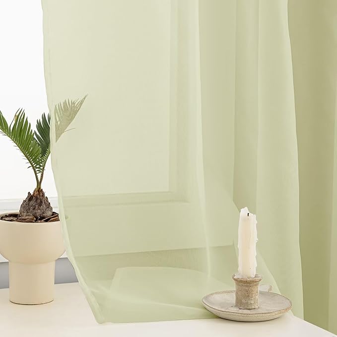 Sheer Curtains 72 Inches Long 2 Panels, Rod Pocket Short Curtain for Kitchen, Bedroom, Cafe Window(Sage Green 38" W x 72" L)