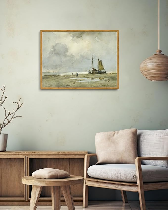 KISSFOX Vintage Landscape Canvas Wall Art Framed Natural Scenery Prints Ocean Coastal Sailboat Painting Artwork Rustic Farmhouse Pictures Decor Gallery Office Living Room Bedroom Bathroom