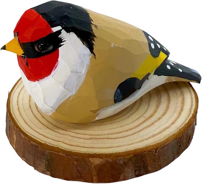 Wooden Bird Figurines Funny Desk Accessories Hand Carved Wood Decorative Small Birds Animal Miniature Statues Ornament for Home Room Decor (Black Beige)