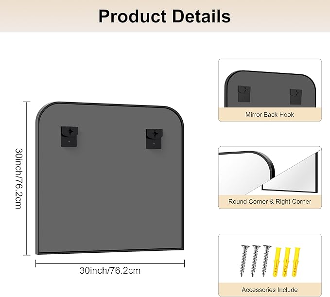 Bathroom Mirror, 30x30 inch Black Rectangle Wall Mounted Mirror with Thin Frame, Bathroom Vanity Mirrors for Over Sink, Entryway, Living Room, Bedroom