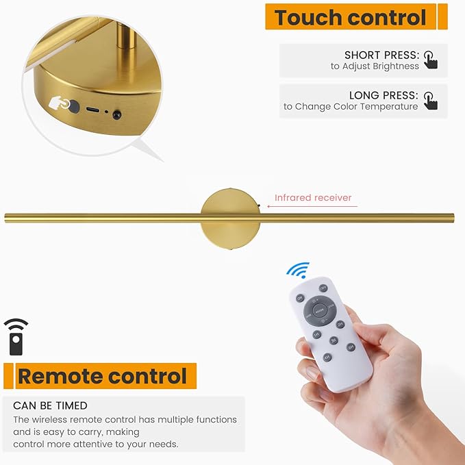NIORSUN 34 Inch Battery Operated Wall Sconce Set of 2, Gold Round Base Rechargeable Wall Lights with Remote, 3CCT Dimmable Wireless Wall Sconces for Living Room Bedroom Hallway