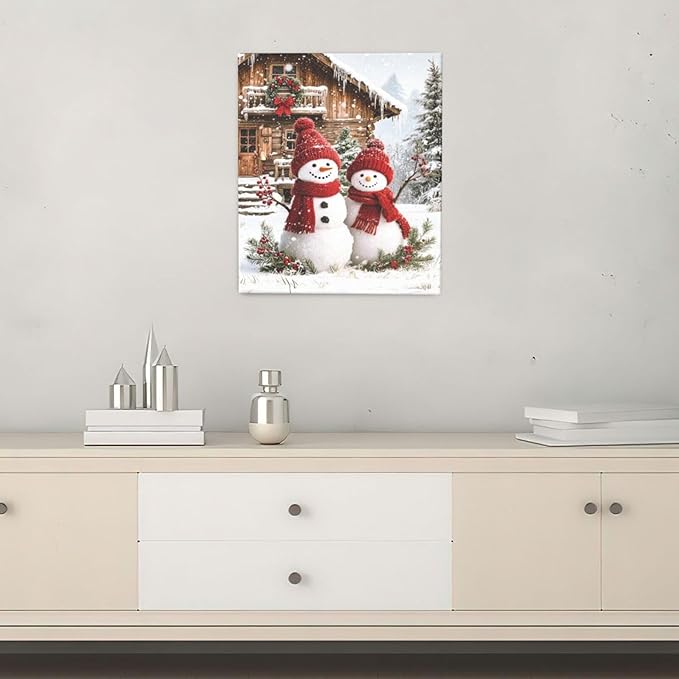 Zyphren Christmas Snowman Wall Art Winter Picture Wall Decor Snowman Canvas Print Painting Home Artwork Gifts for Living Room Bedroom Bathroom 20"x24"
