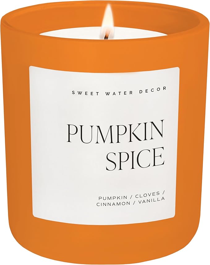 Sweet Water Decor Pumpkin Spice Candle - Fall Candles with Pumpkin, Clover, Cinnamon & Vanilla Scent for Home - Pumpkin Candle with 70 Hours Burn Time - 15Oz Orange Jar Pumpkin Spice Soy Candles