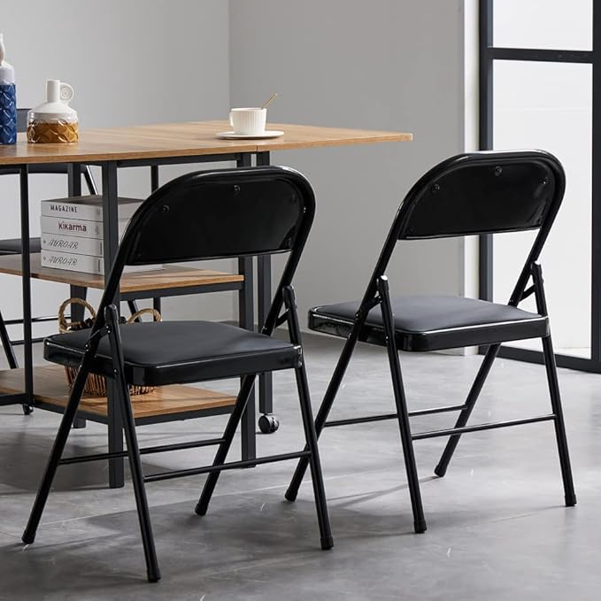 Karl home 6 Pack Black Folding Chairs with Padded Seats for Outdoor & Indoor, Portable Stackable Commercial Seat with Steel Frame for Events Office Wedding Party, 330lbs Capacity