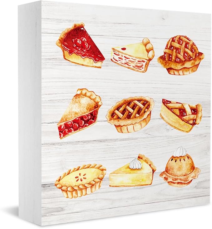 Thanksgiving Fall Decoration Baking Signs Office Bedroom Dining Room Decor Wooden Box Block Plaque Wood Products Sign for Desk Table Tabletop Decor 5 x 5 inches Tub2308