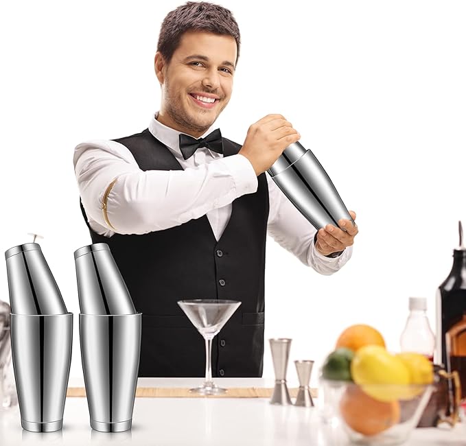 10 Pcs Cocktail Shaker Tin Set, Professional Bar Shaker Boston Cocktail Shakers, Weighted Shake Can, Stainless Steel Martini Shaker Drink Mixer Basic Tools for Bartending and Home Bar - 18oz & 28oz