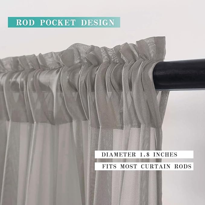 MIULEE Short Sheer Curtains 30 Inch Length for Kitchen Bathroom Cafe Half Window Treatment, Rod Pocket Tier Curtains 2 Panels, 29x30 Inches Long, Grey