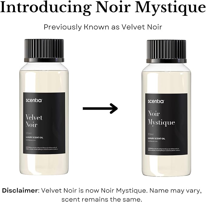 Scentia Noir Mystique – Hotel-Inspired Diffuser Oil, 120ml (0.67 fl oz) | Essential Oil Blend of Rose, Bergamot, Lemon & Musk | Luxury Aroma for Aromatherapy Diffusers & Humidifiers