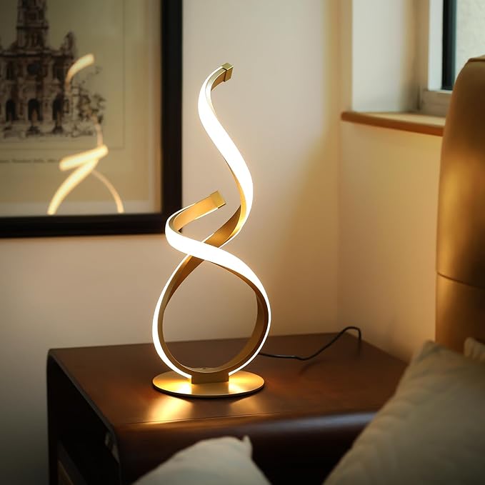 2 Pack Bedside Table Lamp, LED Spiral Desk Lamp, Touch Dimmable, 3 Color Temperature, Modern Nightstand Light for Night Stands, Unique Side Light for Bedroom, Living Room, Gold