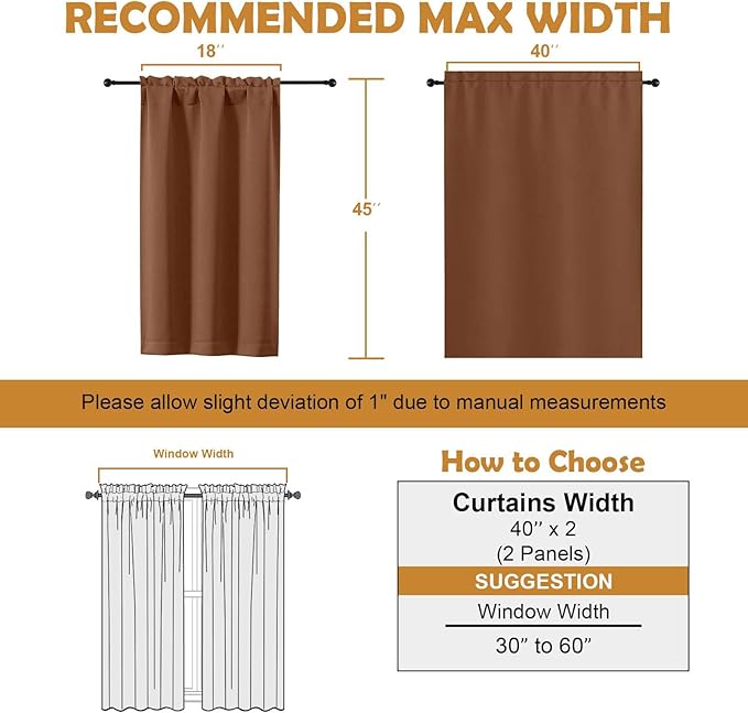 Aiyufeng Sun Baked Short Blackout Curtains for Bedroom 45 Inches Long 2 Panels Set, Solid Thermal Insulated, Energy Saving Window Treatment Curtains Blackout Drapes, W40 x L45 Inch, Sun Baked