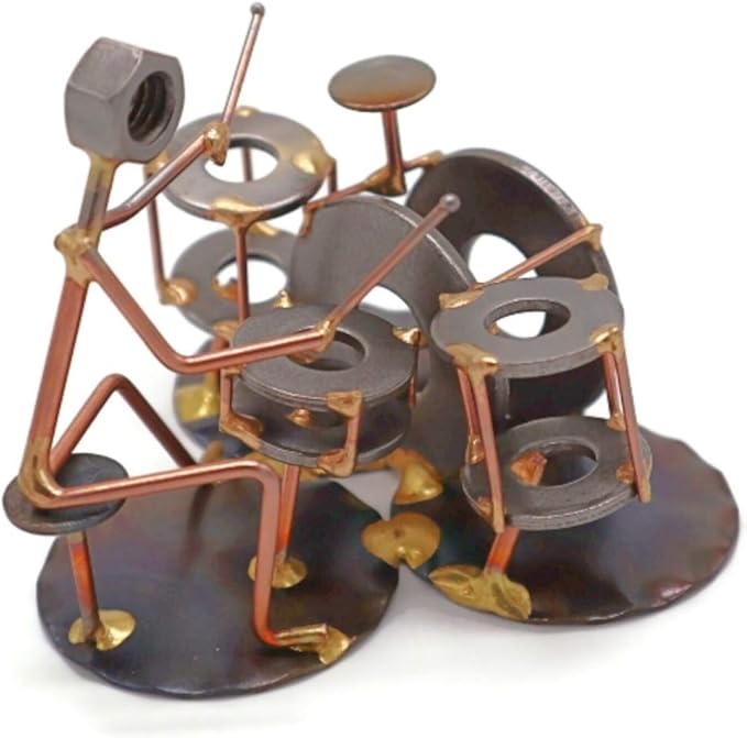 Drum Set Collectible Handmade Metal Art Figurine, Desk Accessories, Trophy, Band, Office Décor, Band, Musical Instrument