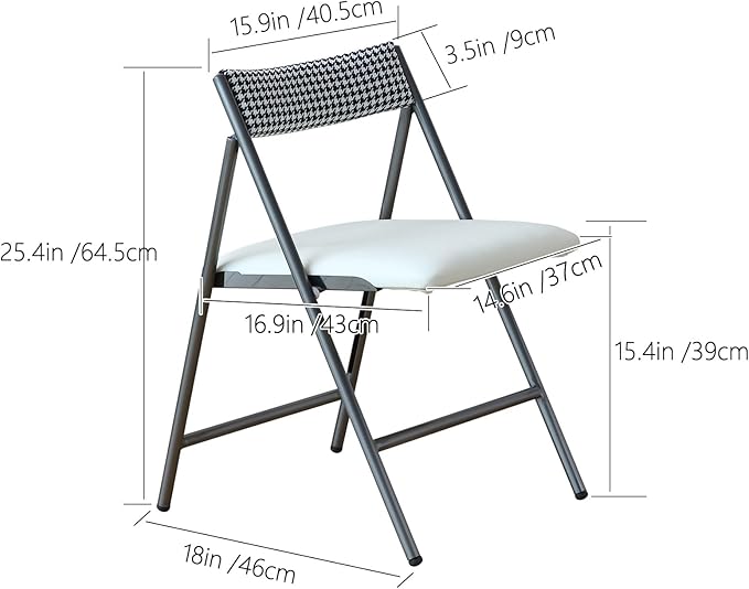 FUNROLUX Folding Dining Chairs Set of 2, Metal Folding Chairs with Padded Seat Foldable Dining Chairs for Kitchen Dining, Party Events (Grey)
