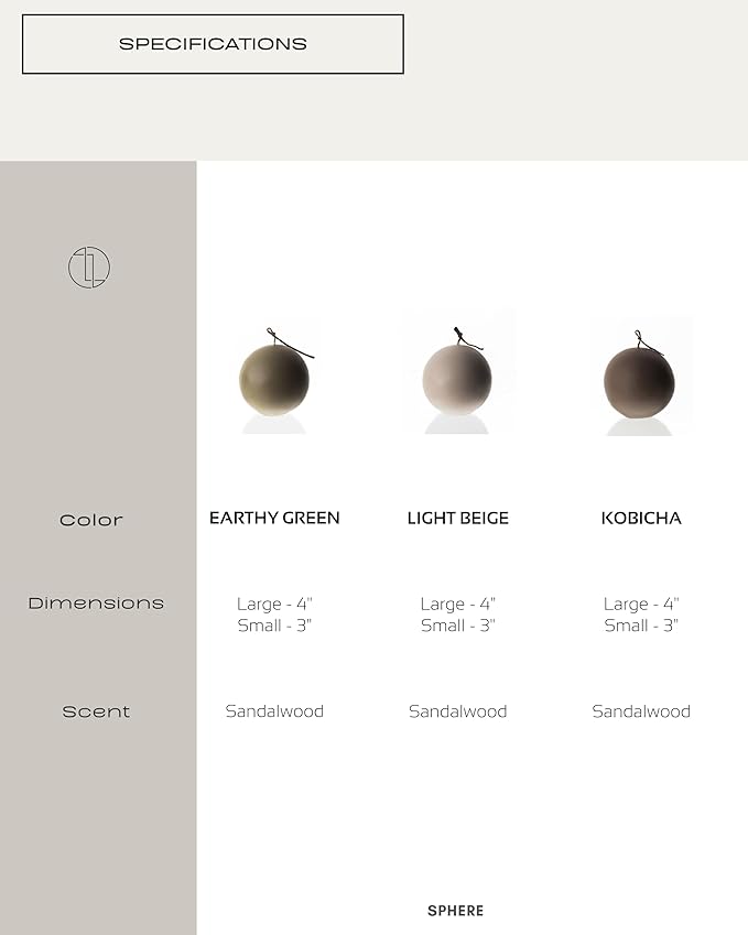 LAWA Sphere Candle - Beautiful Handmade Pillar Scented Soy Wax Elegant Aesthetic Candle Housewarming Gift Home Room Shelf Decor Idea (Earthy Green, Large)
