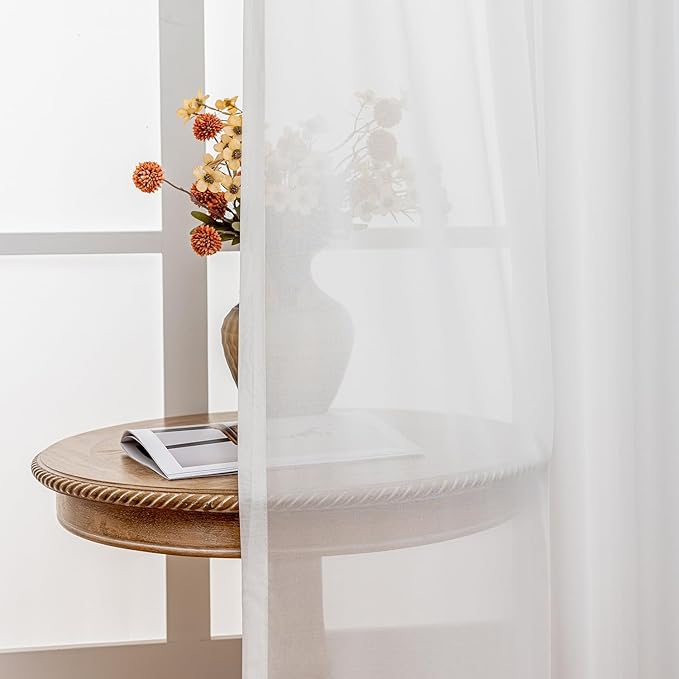 Off White Sheer Curtains Pinch Pleat Curtains 102 Inches Long 1 Panel Elegant Light Filtering Pinch Pleated Drapes White Curtain for Living Room Sliding Glass Door, W60 x L102