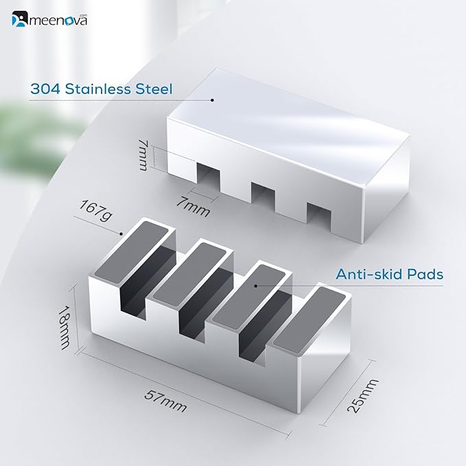 Meenova 304 Stainless Steel Weighted Cord Holder for Nightstand, Cable Organizer Management, 3 Hole Design, Aesthetic Desk Accessory for Office Computer Desk Charger Metal Keeper