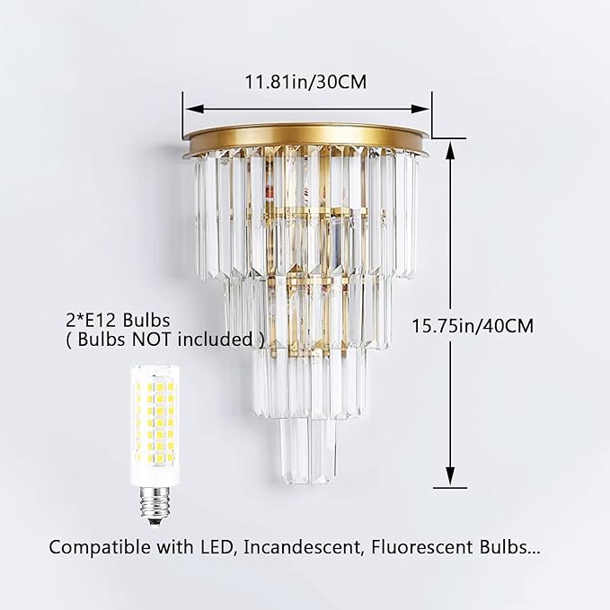 Gold Crystal Wall Sconce, Modern 4-Tiers Crystal Wall Lights for Living Room, Clear K9 Crystal Wall Lamps, Wall Mount Dining Room Kitchen Bedroom Hallway Lighting Fixtures