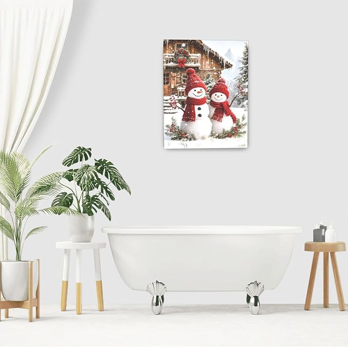 Zyphren Christmas Snowman Wall Art Winter Picture Wall Decor Snowman Canvas Print Painting Home Artwork Gifts for Living Room Bedroom Bathroom 16"x20"