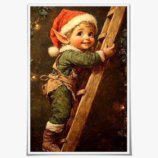 Medpol Vintage christmas wall art christmas elf painting winter cottagecore canvas poster for farmhouse home decor apartment dormitory Unframed8x12inch