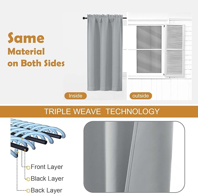 Aiyufeng Silver Grey Blackout Curtains for Bedroom 72 Inch Length 2 Panels, Privacy Thermal Insulated Rod Pocket Door Window Curtains for Patio French Door Front Door, W40 x L72 Inch, Silver