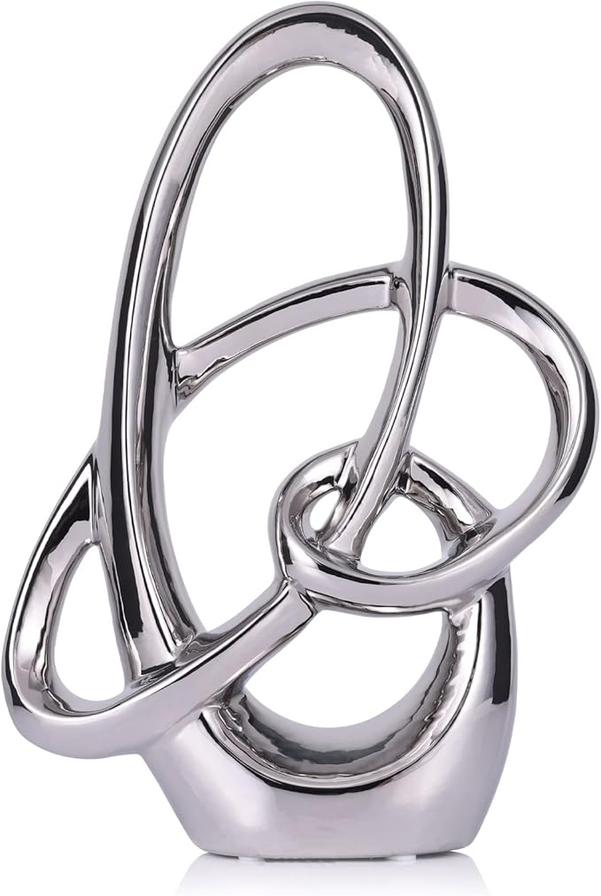 11in Silver Ceramic Statue – Modern Abstract Art Figurine for Home Decor Accents, Tabletop Centerpiece for Dining Room, Living Room Shelf, Office or Wedding Display