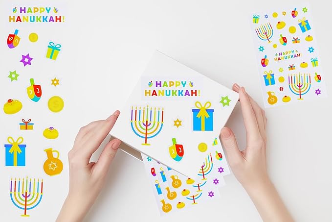 The Dreidel Company Hanukkah Stickers Sticker Pieces, Great for Arts and Crafts, Hanukkah Decoration, Party Favors, 360 Stickers (Style 4)