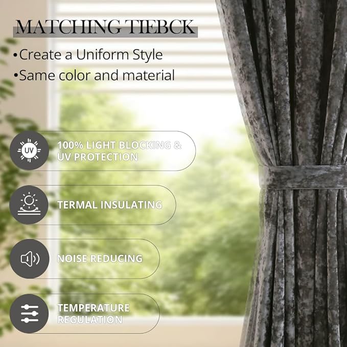 Velvet Blackout Curtains Soft Luxury 2 Panels Curtains for Bedroom Nursery Patio Doors Rod Pocket Back Tab Drapes Curtains for Living Room,52 by 96Inch,Grey