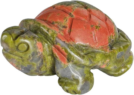 2" Unakite Turtle Figurine for Protection&Stability,Statue for Longevity,Turtle Decor for Homes&Offices