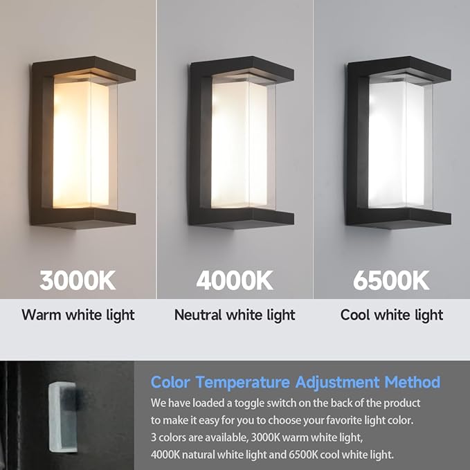Exterior Light Fixtures,3000K/4000K/6500K Adjustable Outdoor Wall Sconces,15%-100% Dimmable Wall Sconce,24W Outdoor Sconce,2160LM Exterior Wall Lights for Bedroom,Garage,Porch 4 Pack
